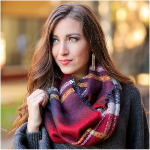 Infinity Raine Accessories - LAST ONE! Burgundy Plaid Infinity Scarf